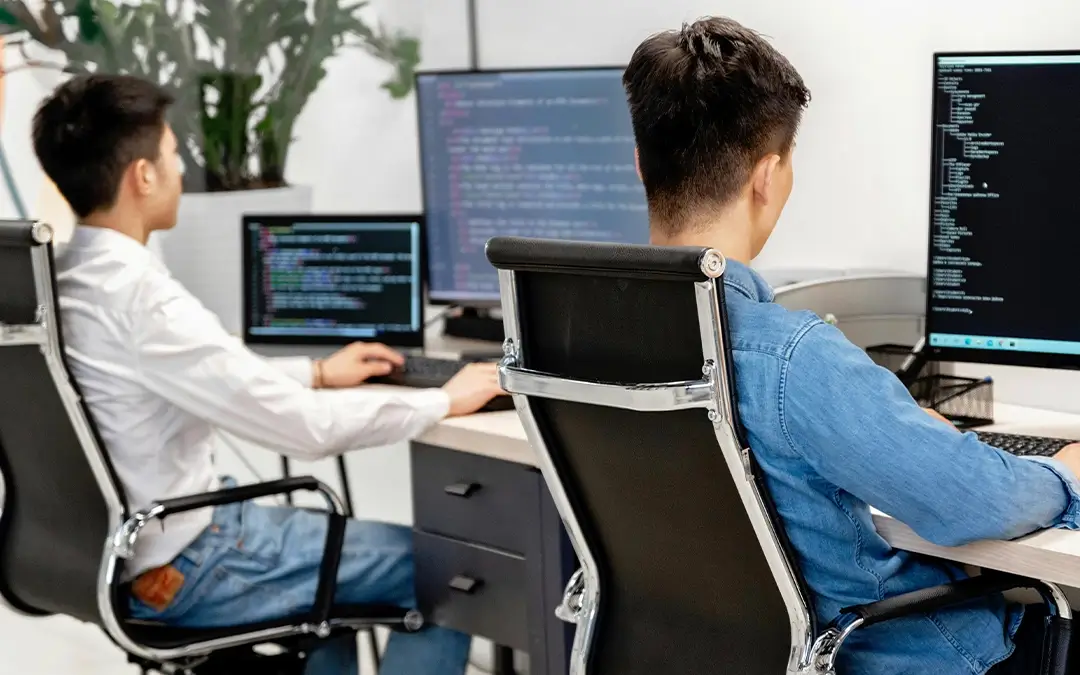 dois jovens programadores trabalhando