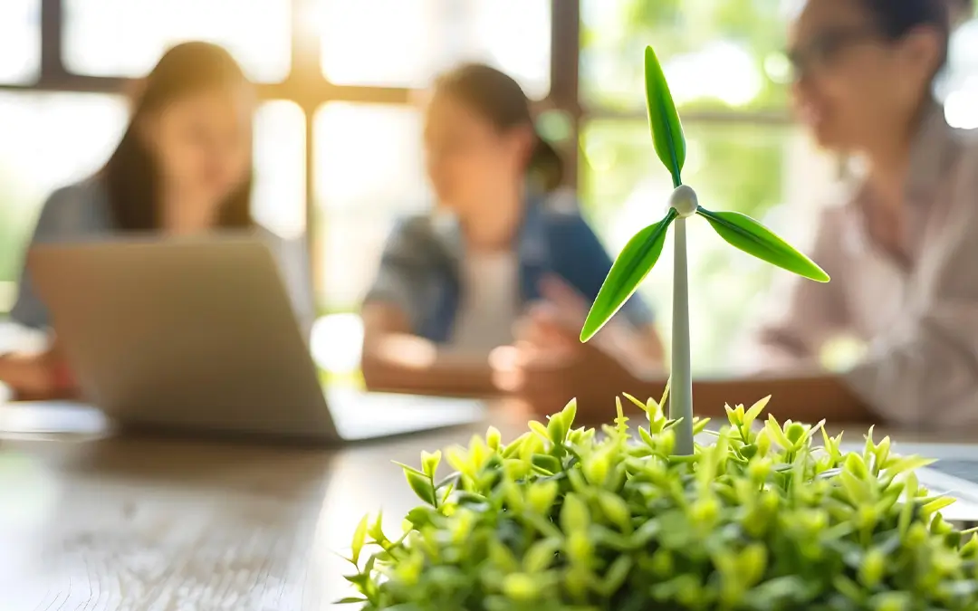 pessoas ao fundo em reunião debatendo sobre energia heólica