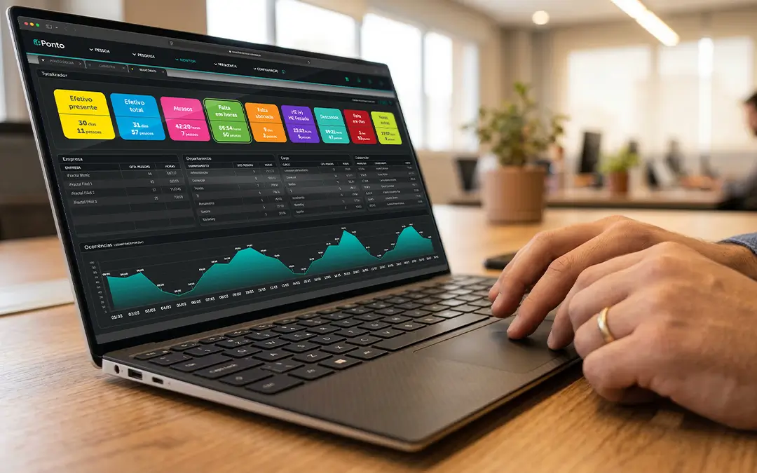 mãos digitando em laptop com o sistema para gestão de ponto ifPonto